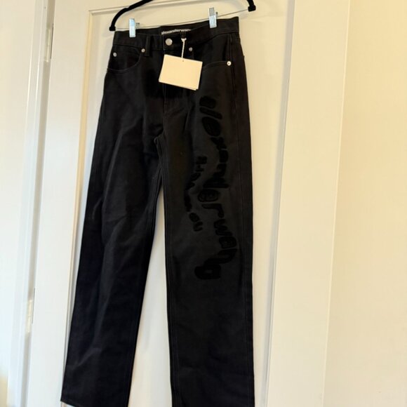 NWT Alexander Wang EZ Mr Relaxed Straight Denim Wavy Tufted Logo Black Sz 25 - Picture 7 of 9